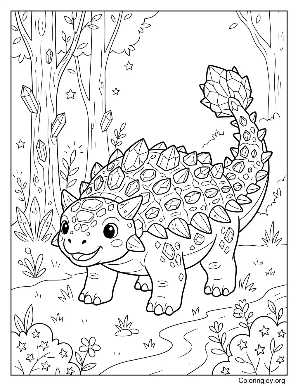 Página para colorear de Anquilosaurio del mundo de fantasía