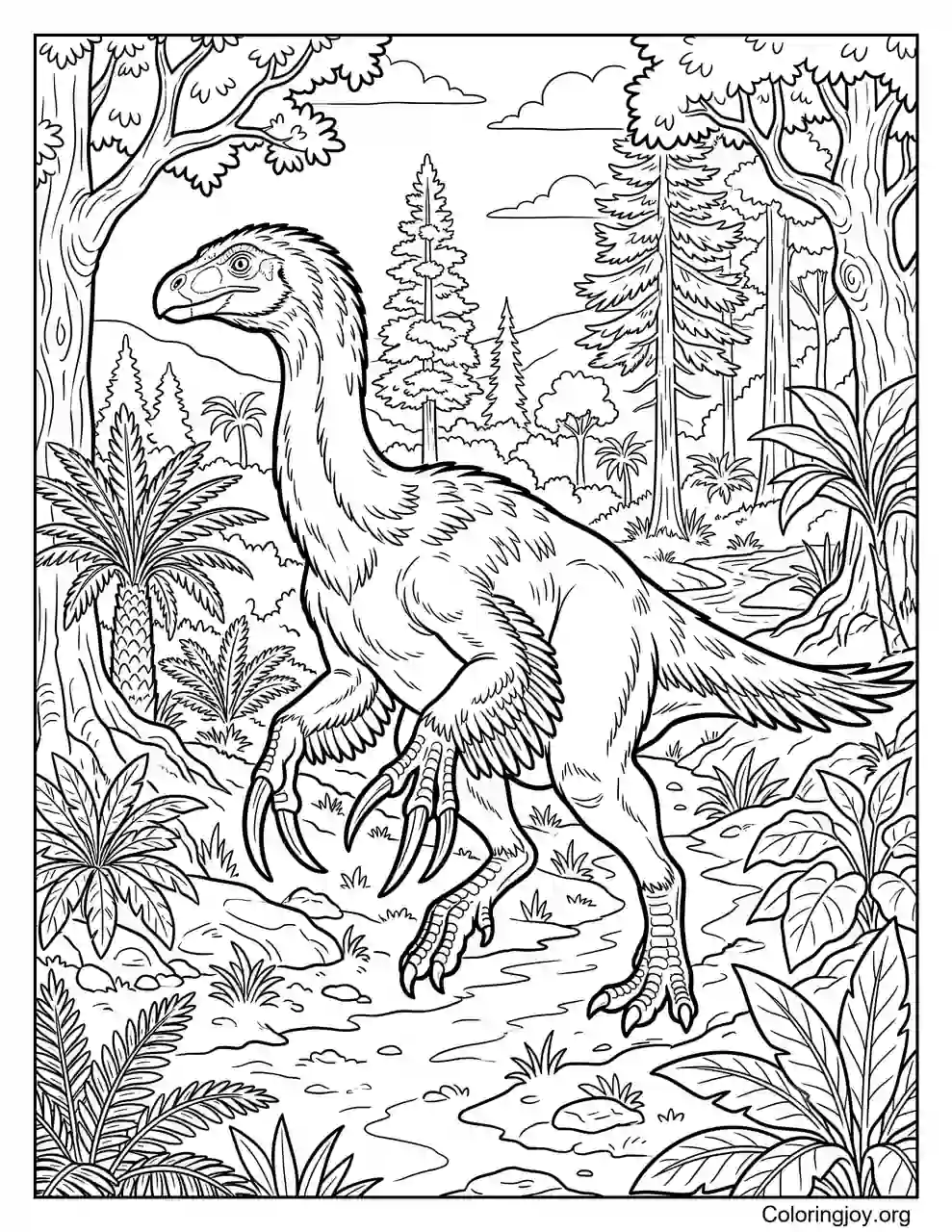Aventura realista en el bosque del Therizinosaurus