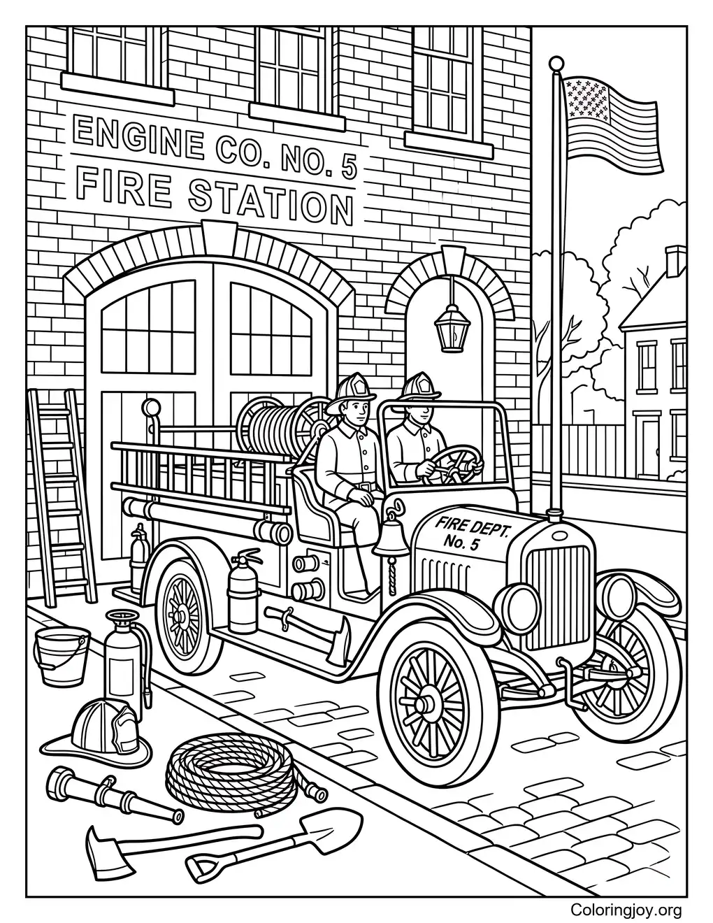 Página para colorear de camión de bomberos vintage