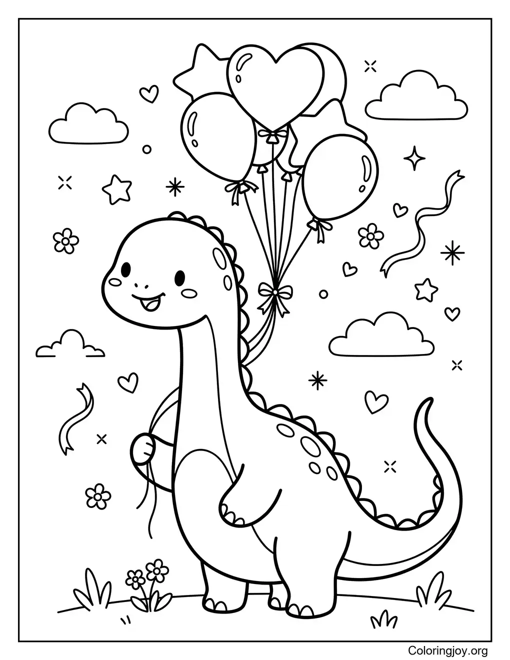 Chibi Diplodocus sosteniendo globos