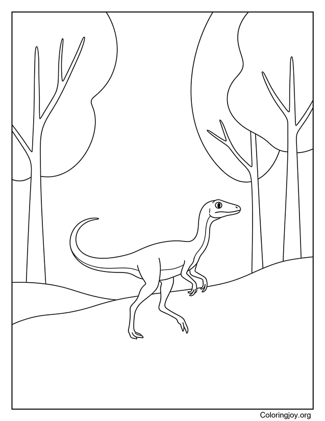 Compsognathus bajo los árboles Página para colorear