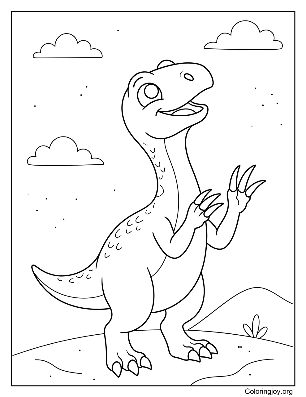 Curioso Therizinosaurus mirando hacia el cielo