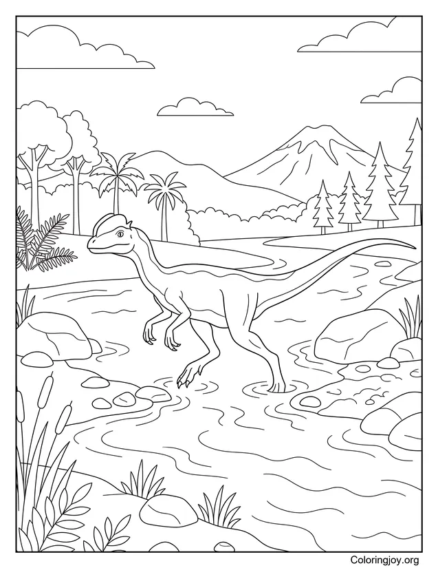 Dilophosaurus cruzando un río