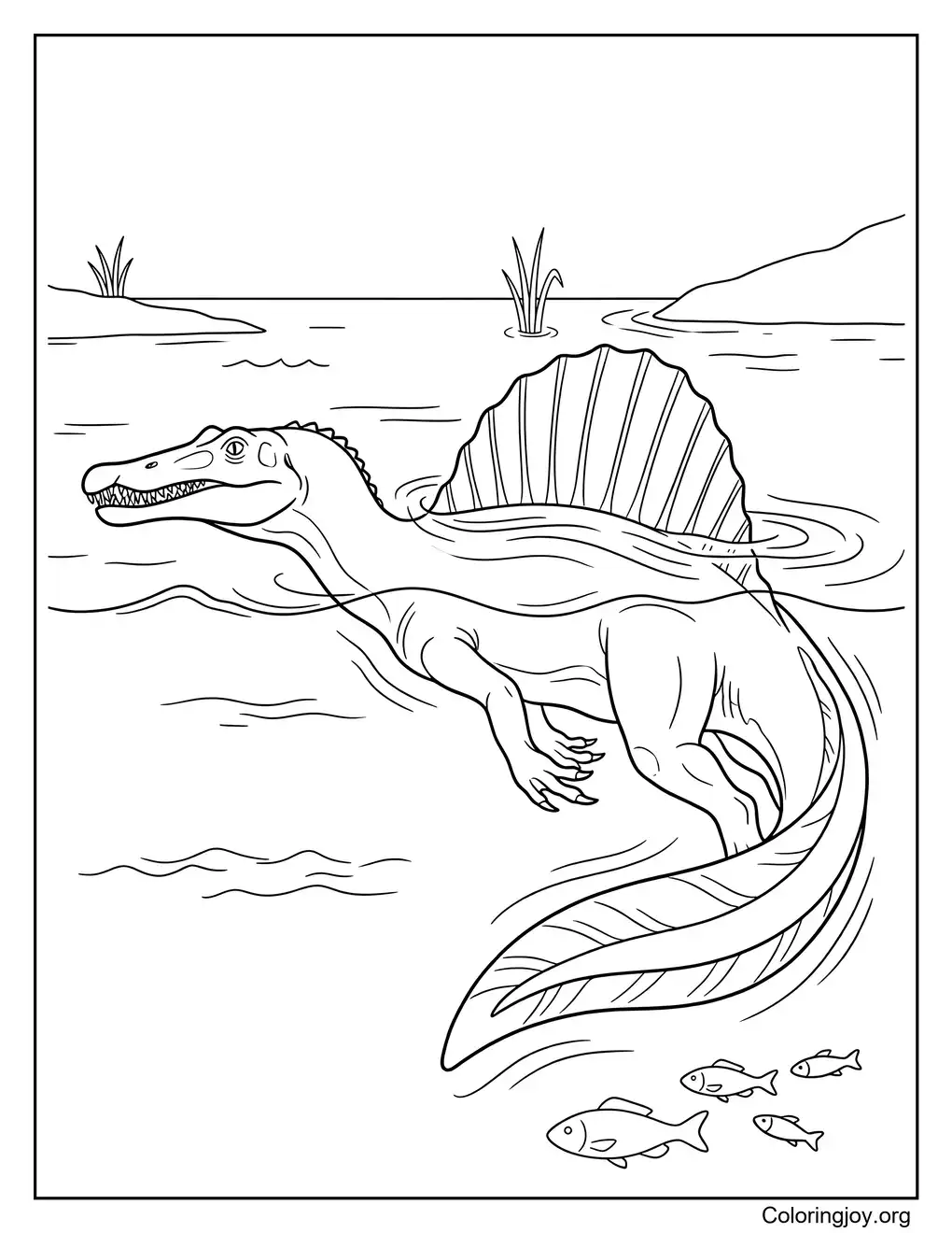 Dibujo Para Colorear De Dinosaurio Spinosaurus Nadando