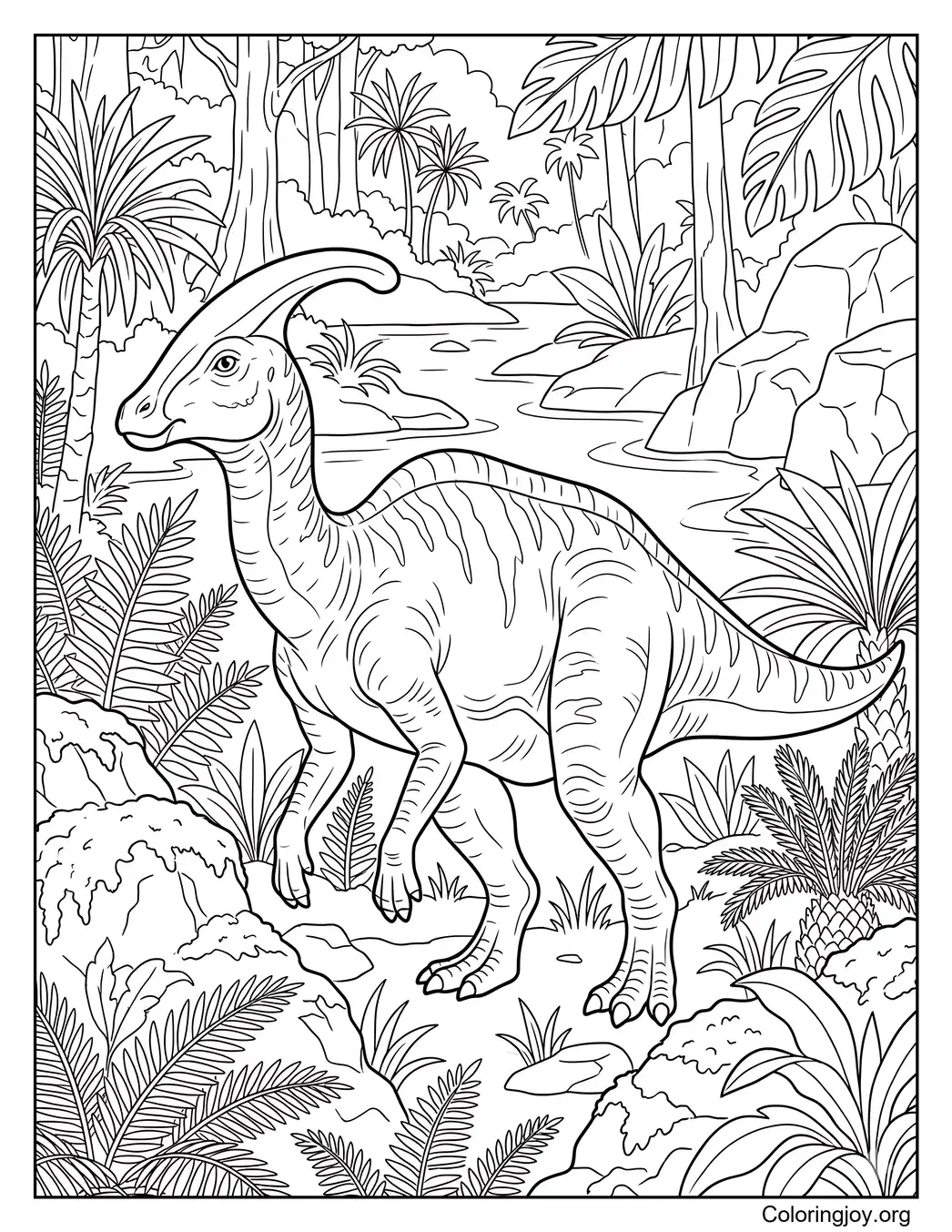 Página Para Colorear De Dinosaurio Parasaurolophus Realista