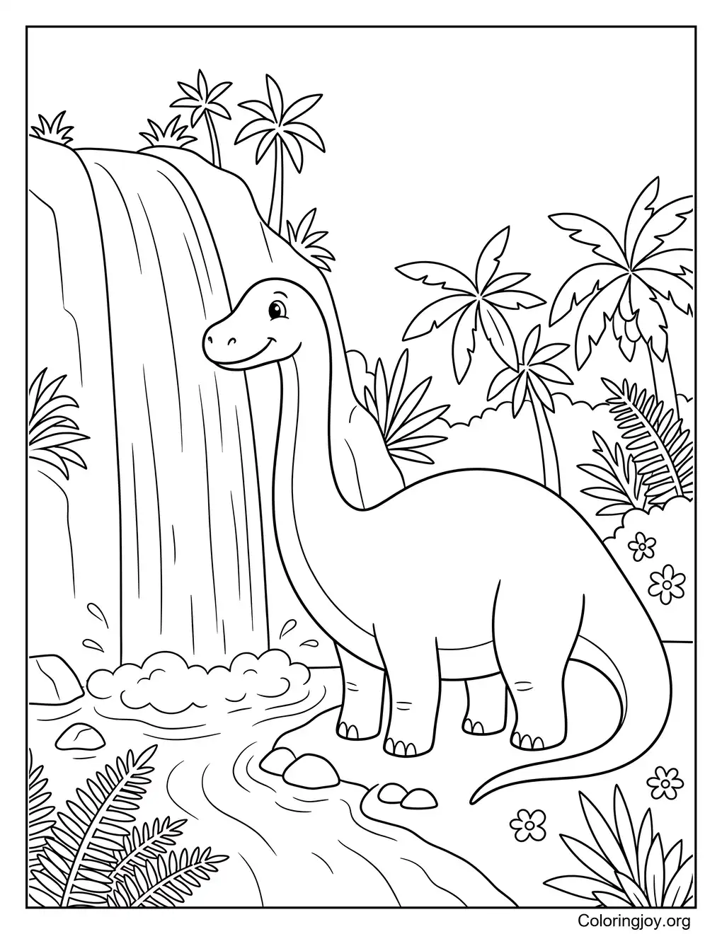 Diplodocus cerca de una cascada
