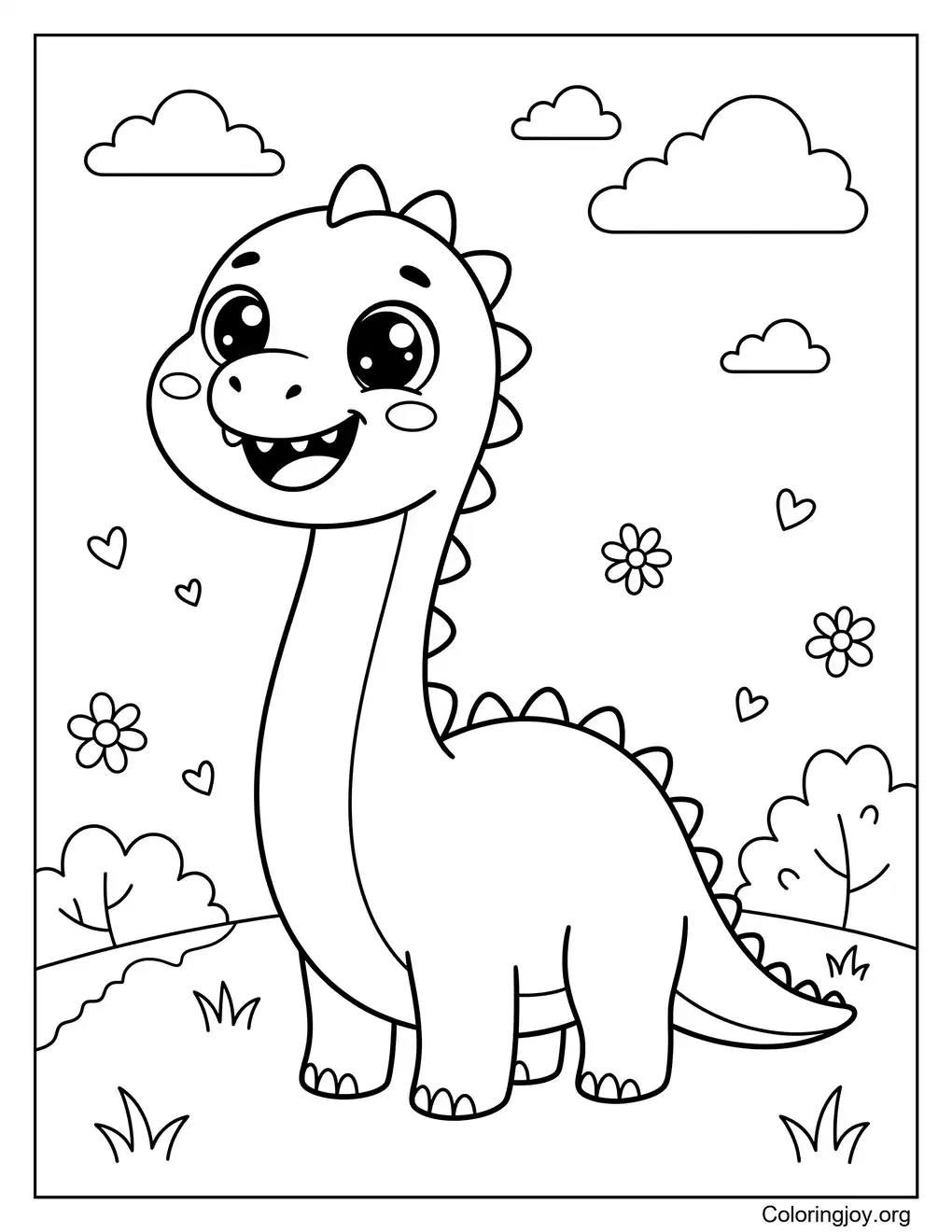 Diplodocus de dibujos animados con grandes ojos amigables