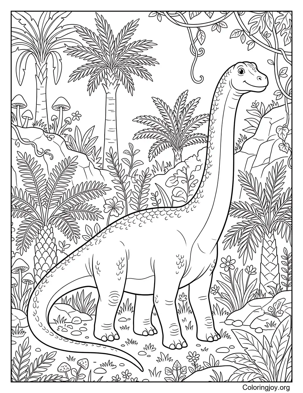 Diplodocus rodeado de plantas del Jurásico