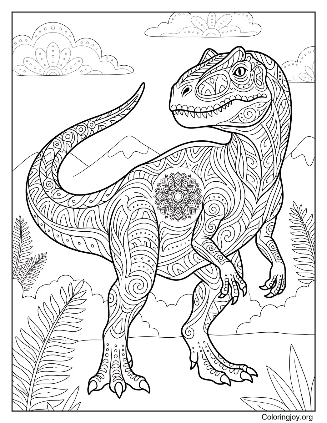 Diseño de mandala de Allosaurus con estampado tribal