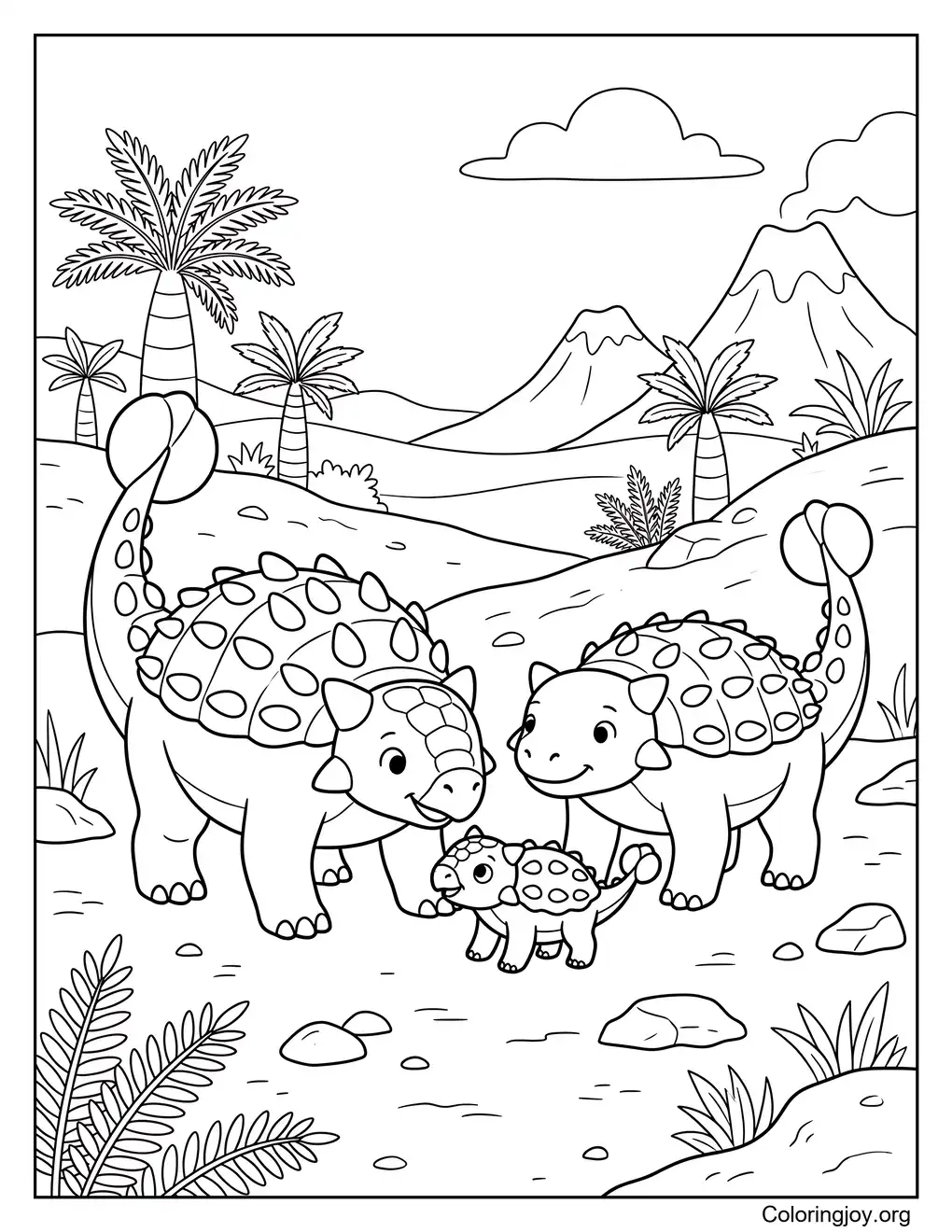 Diversión para colorear en familia Ankylosaurus