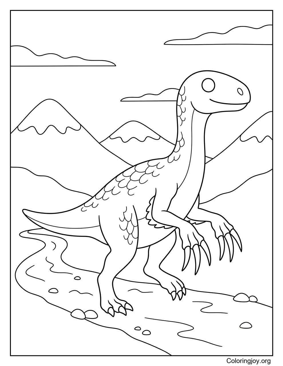 Escena de la naturaleza de la montaña Therizinosaurus