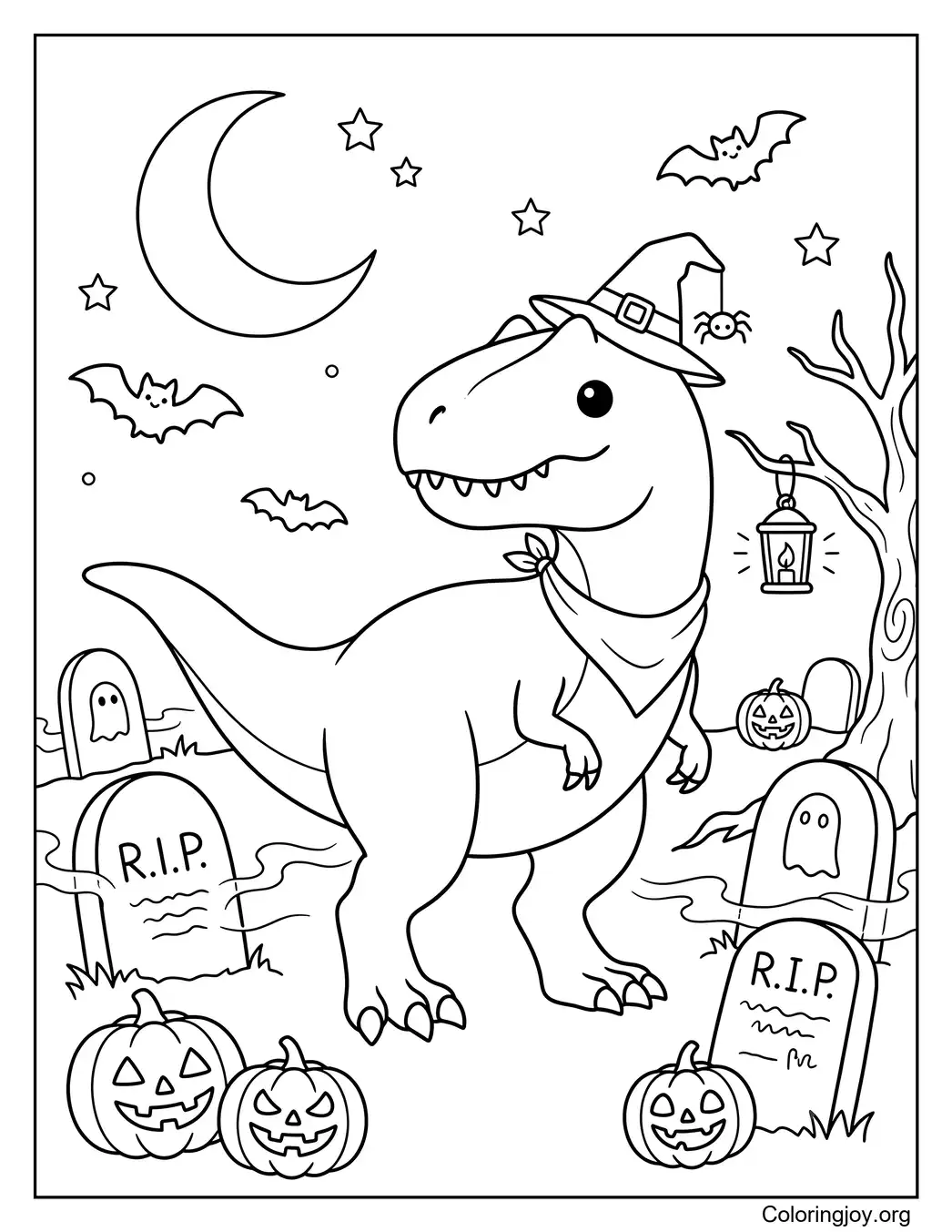Escena espeluznante del cementerio de Halloween Allosaurus