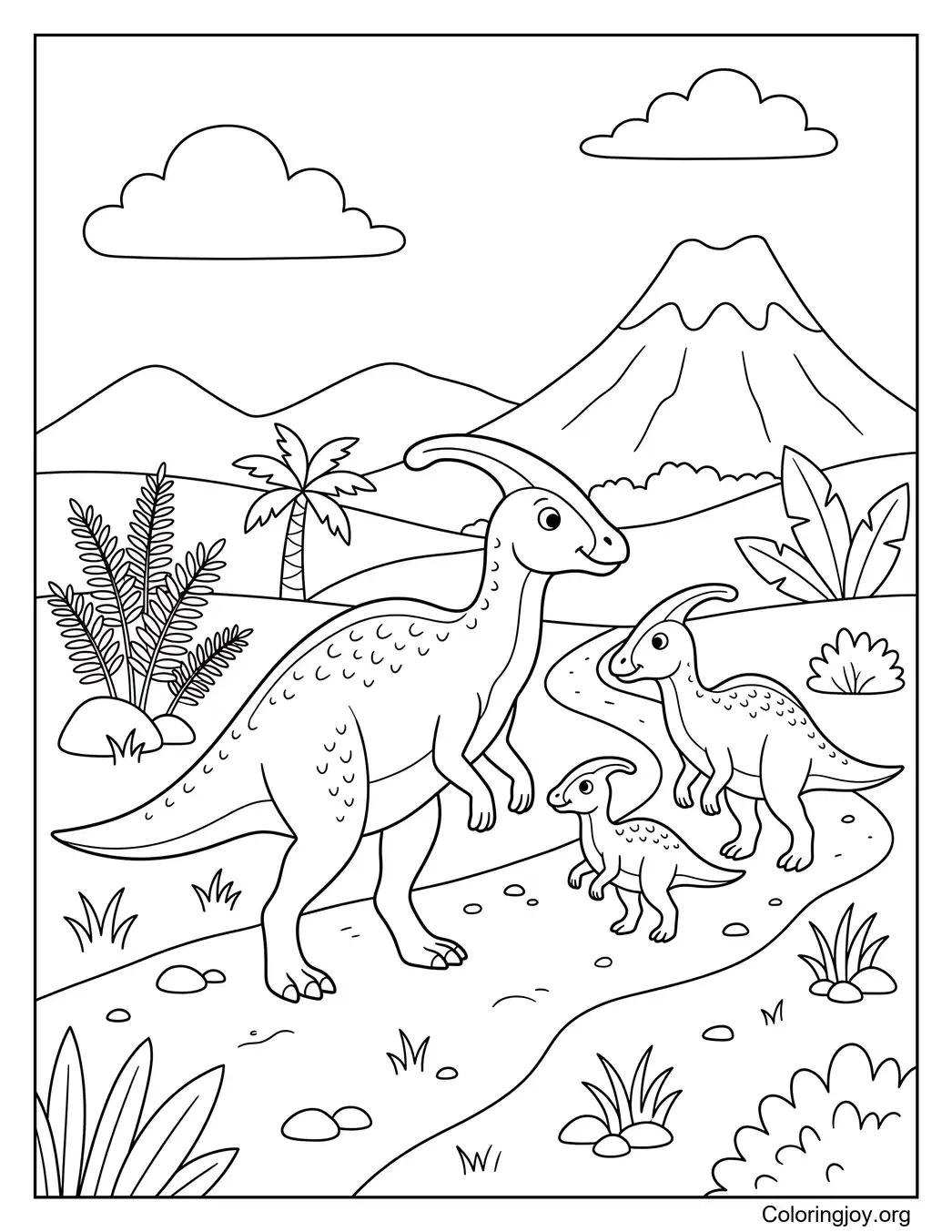 Familia Parasaurolophus caminando juntos