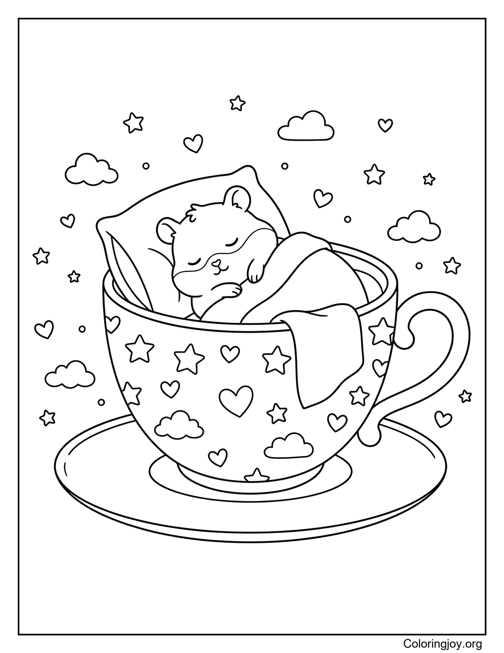 Hámster soñoliento en una taza de té