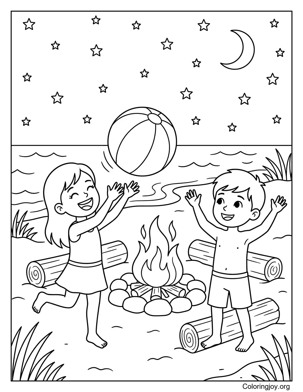 Noche de fogata con pelotas de playa
