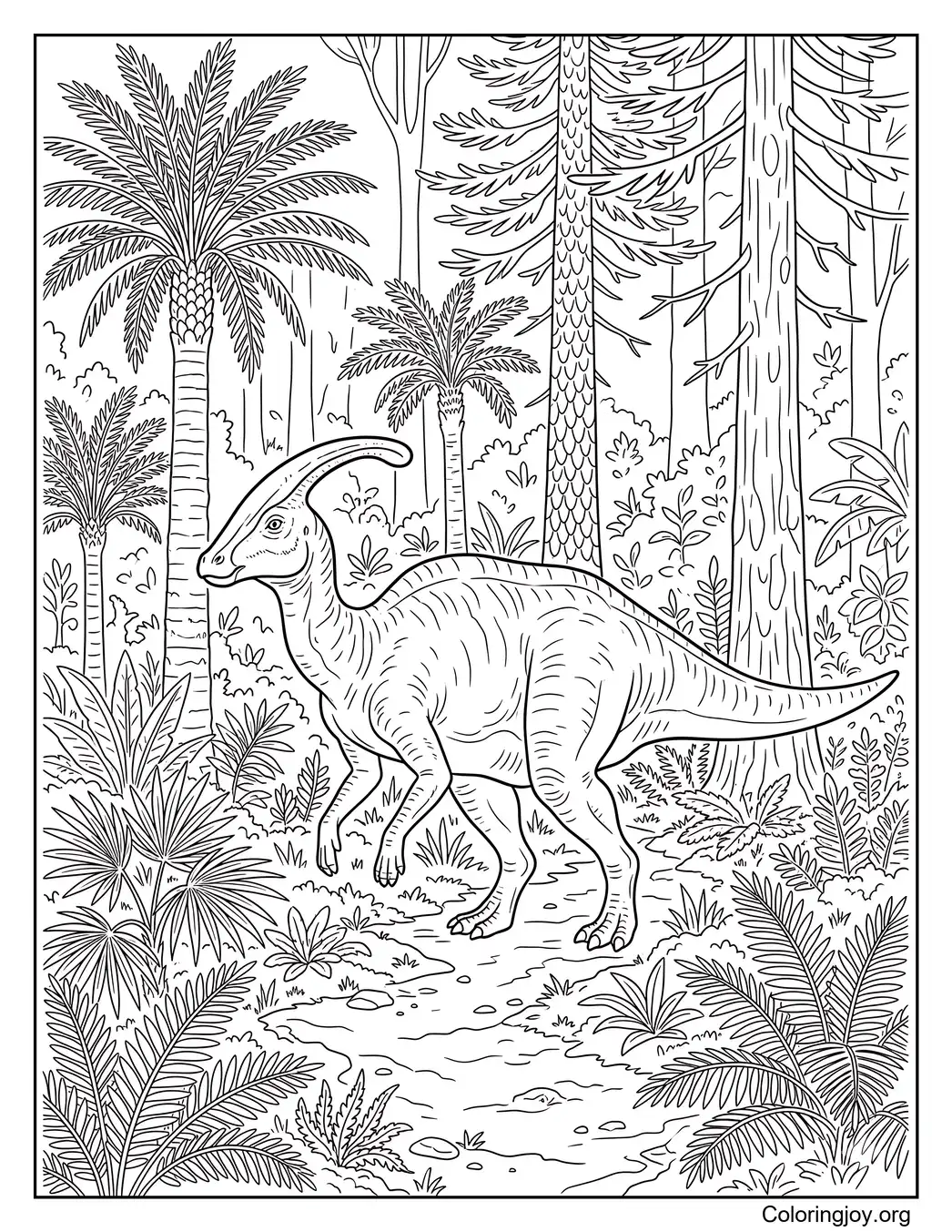 Parasaurolophus en un bosque prehistórico