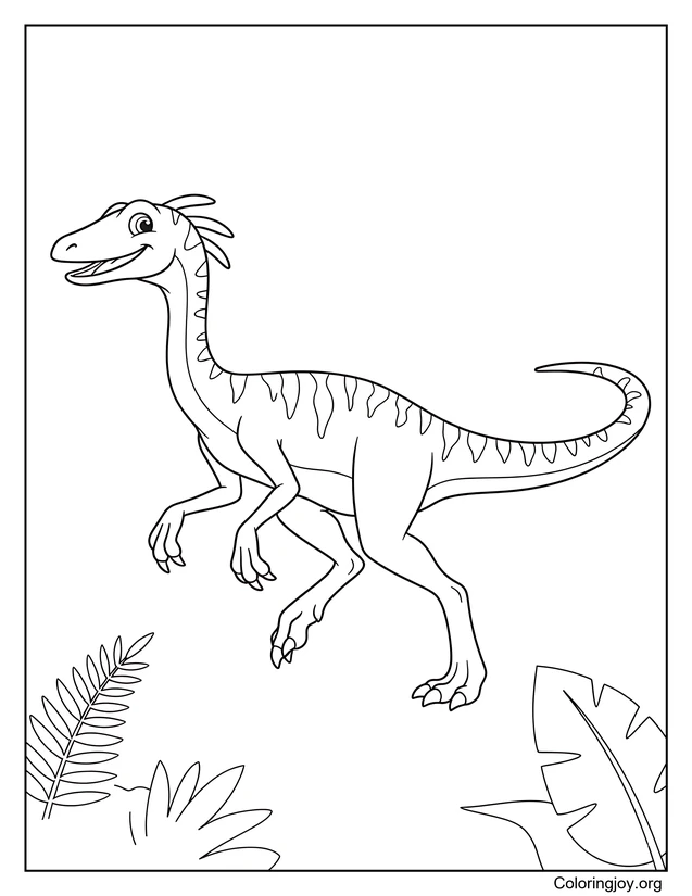 Página para colorear del paseo amistoso del Compsognathus