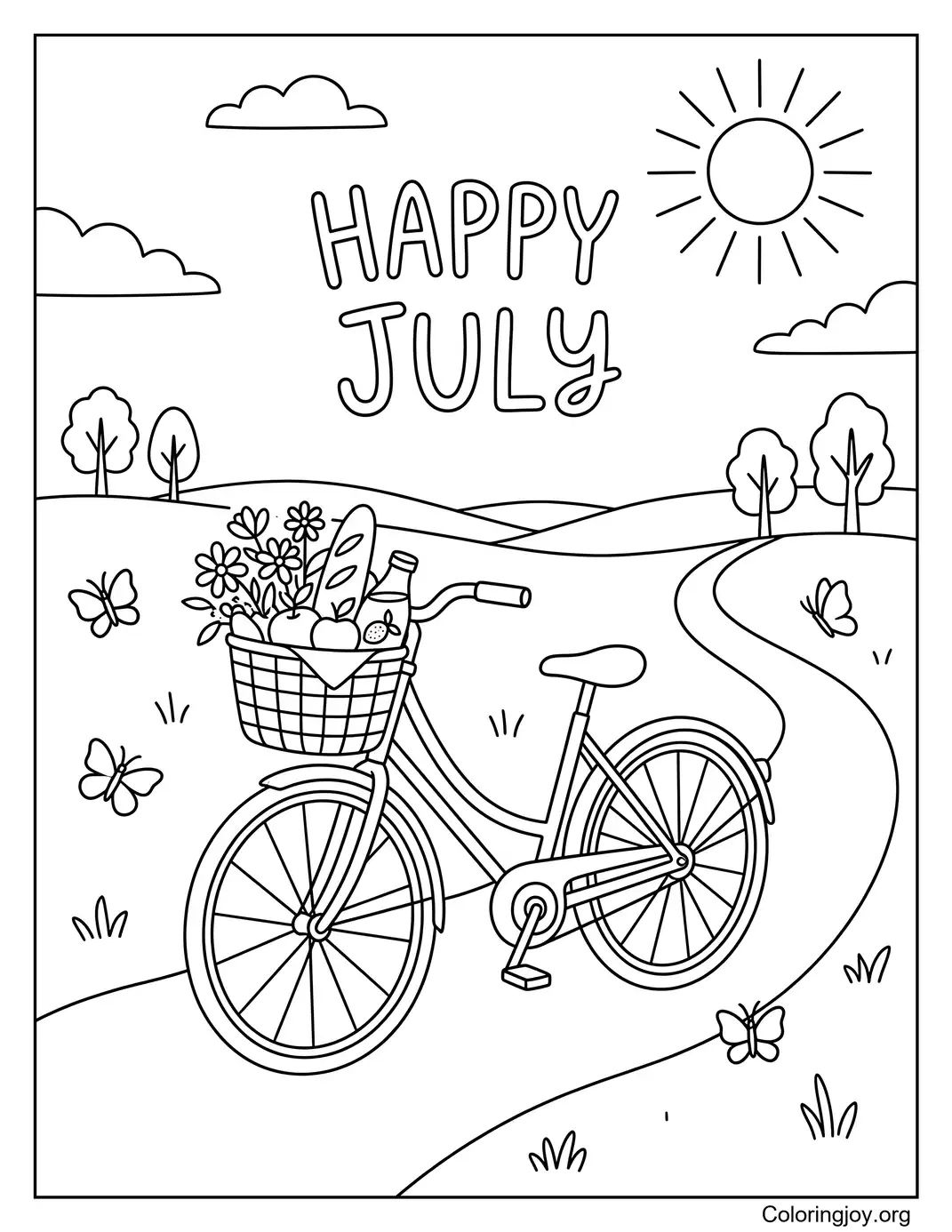 Paseo picnic en bicicleta en julio