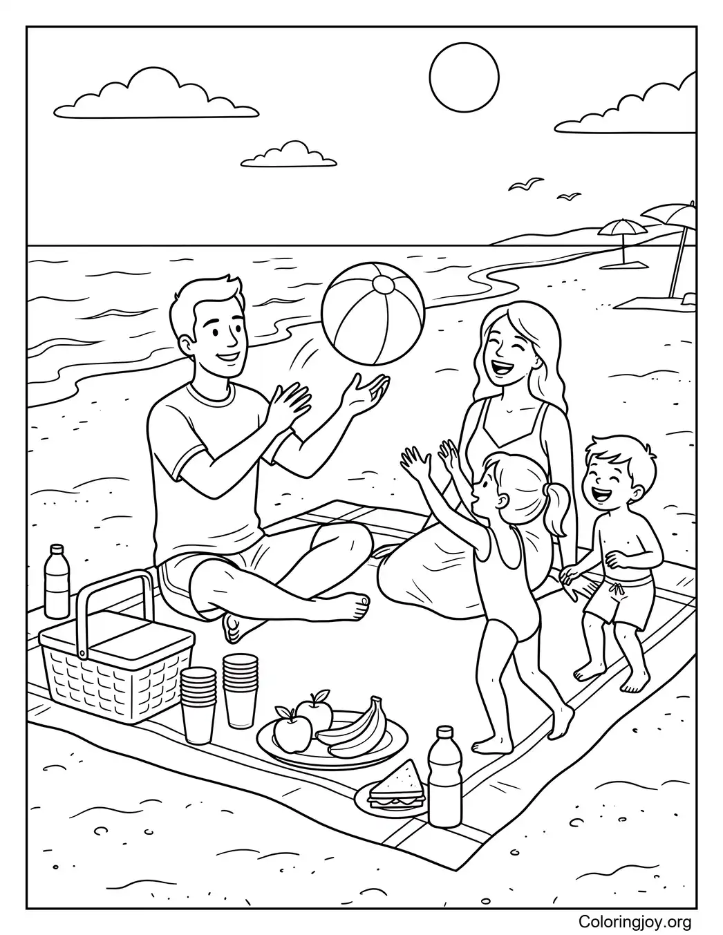 Picnic familiar con pelota de playa