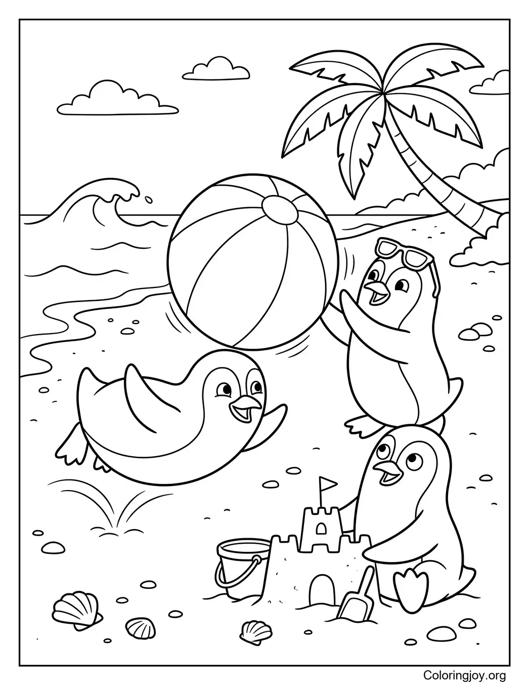 Pingüinos con pelota de playa