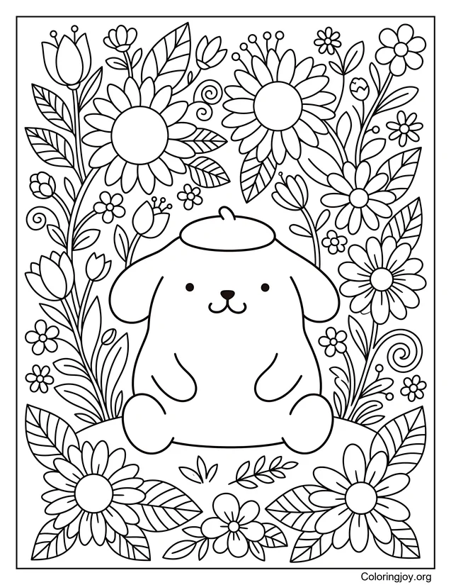 Un jardín lleno de flores para Pompompurin