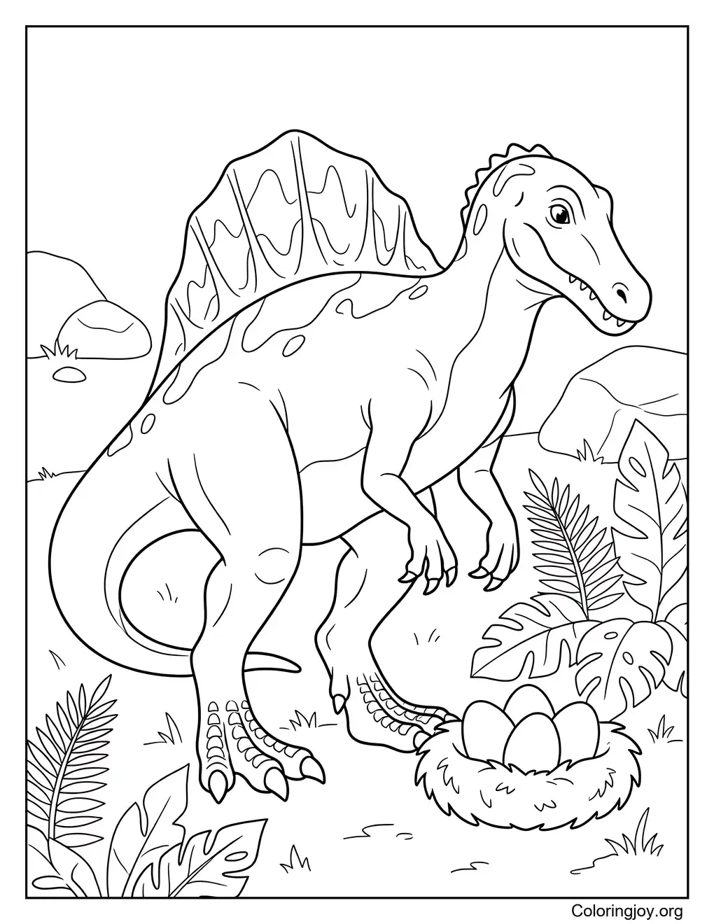 Dibujo De Protector De Huevos De Dinosaurio Spinosaurus Para Colorear