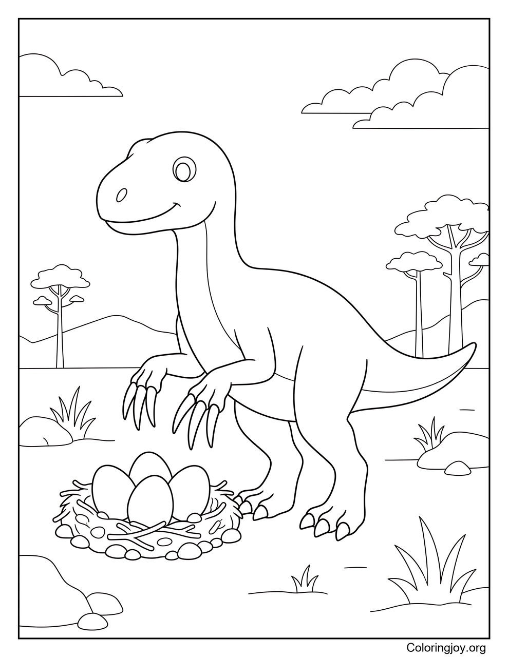 Therizinosaurus custodiando huevos de dinosaurio