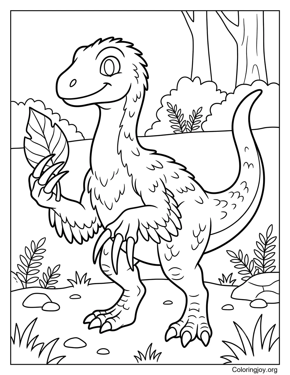 Therizinosaurus sosteniendo una hoja gigante