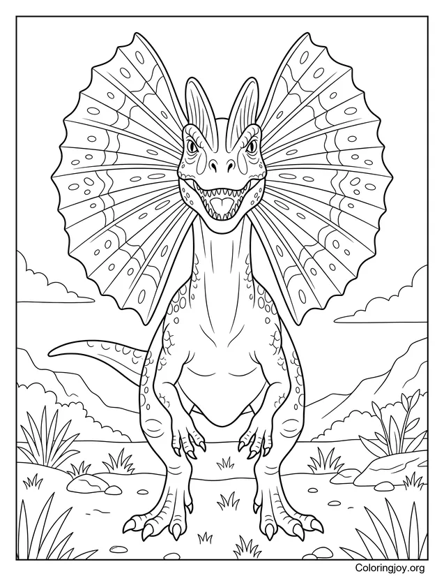 Un Dilophosaurus con volante expandido