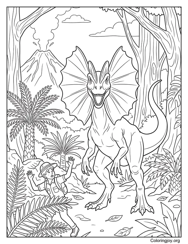 Una escena de encuentro con Dilophosaurus