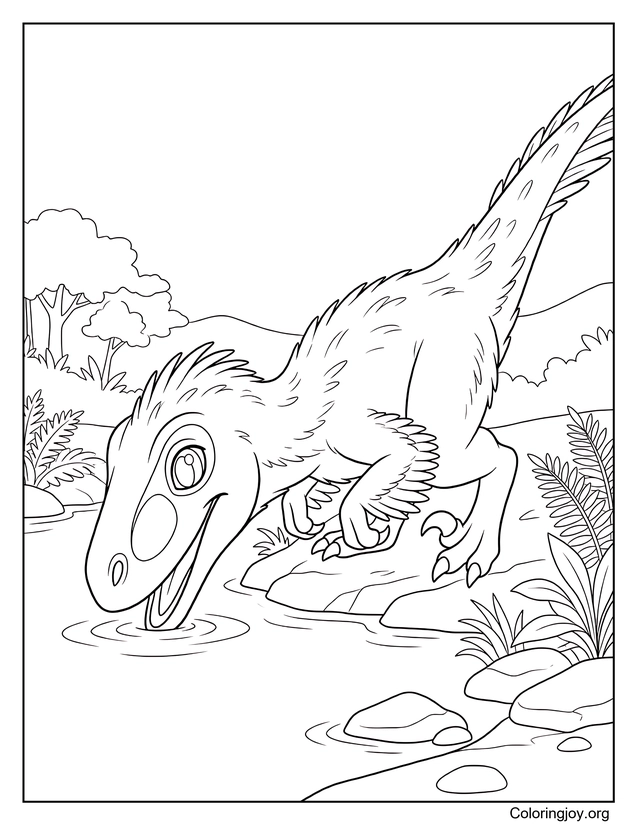 Utahraptor bebiendo de un río