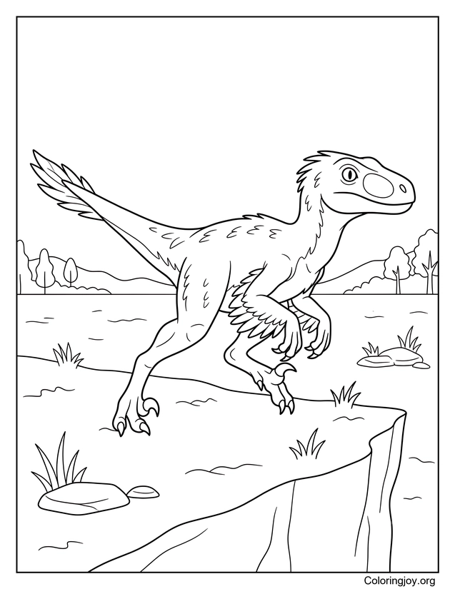 Utahraptor parado sobre un acantilado rocoso