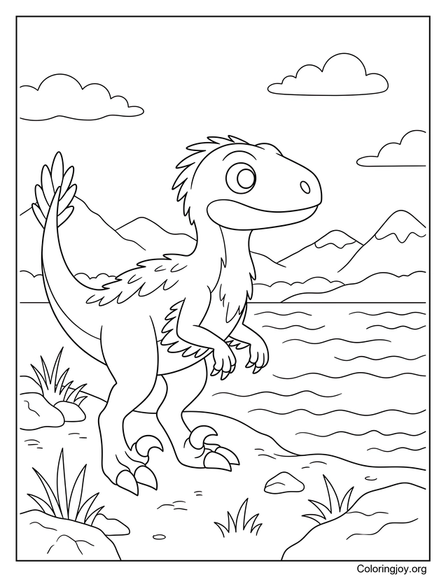 Utahraptor junto a un lago prehistórico