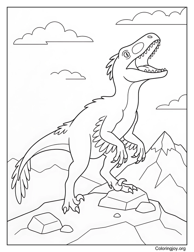 Utahraptor rugiendo en la cresta de una montaña