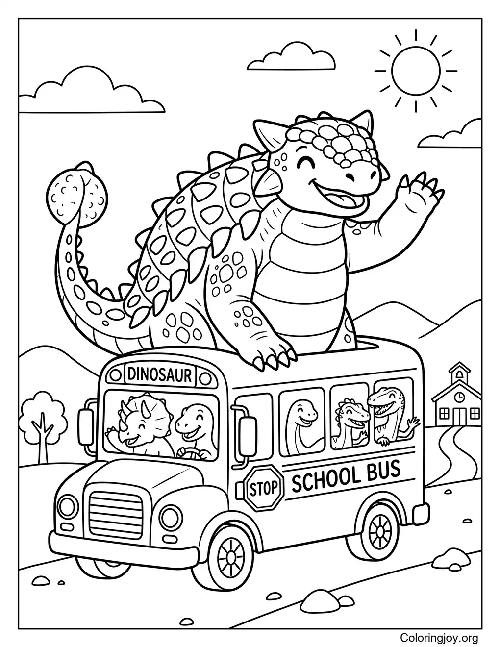 Viaje en autobús escolar con Ankylosaurus