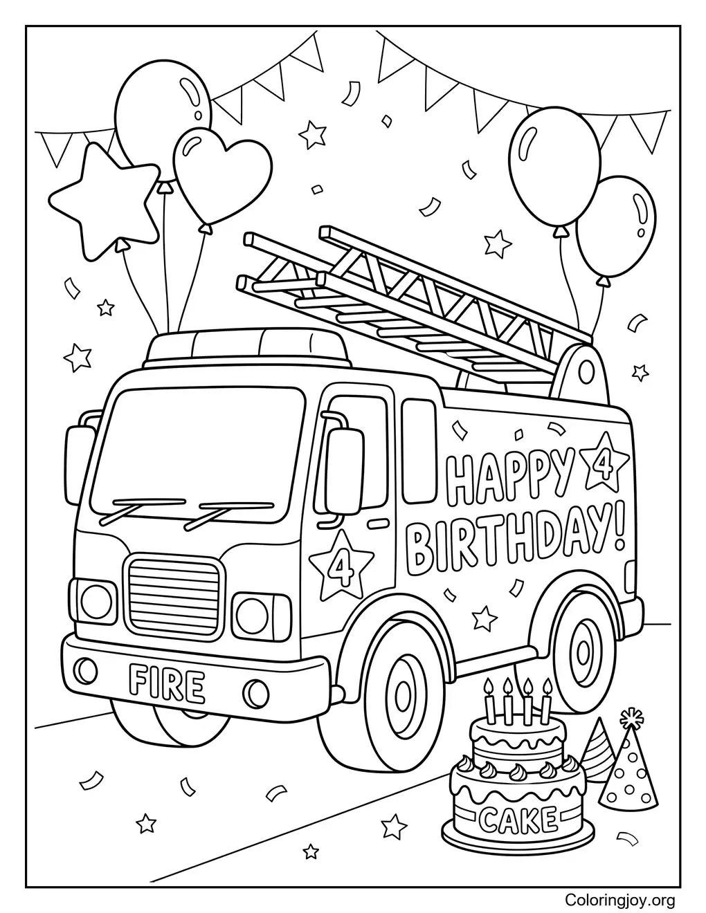 Fire Truck Birthday Coloring Page