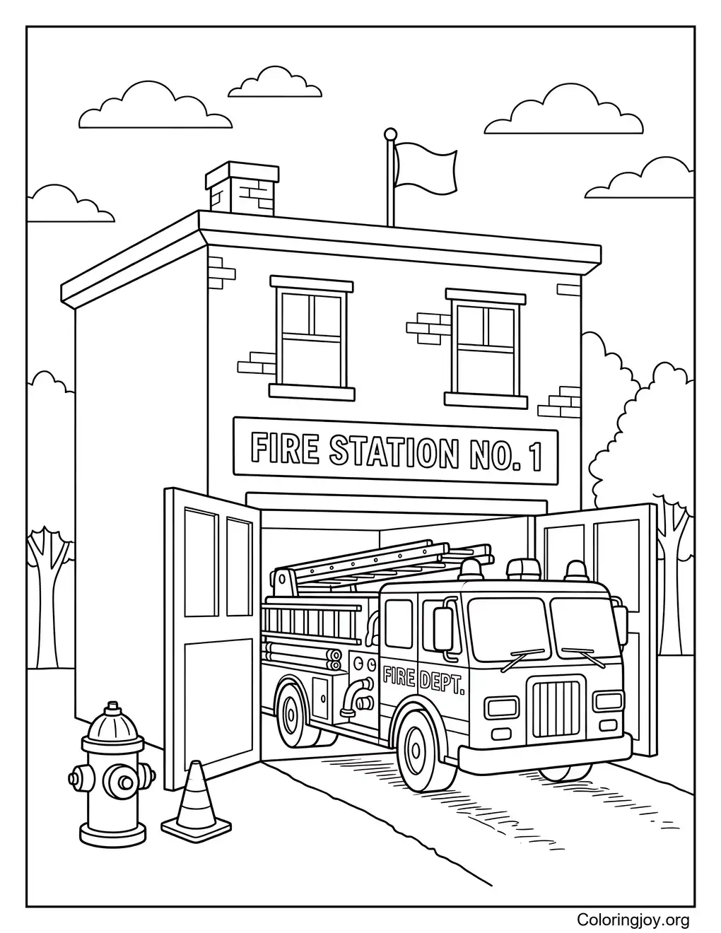Fire Truck Station Coloring Page