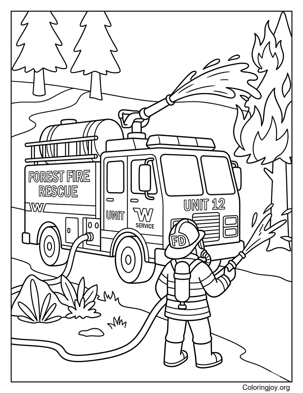Forest Fire Truck Coloring Page