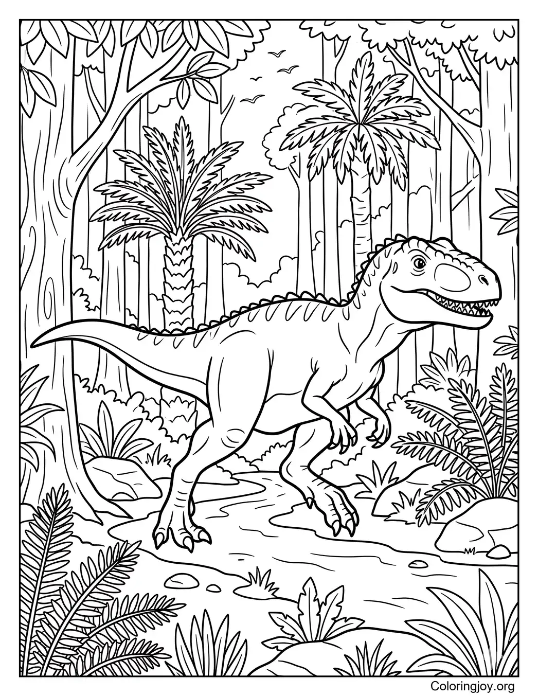 Giganotosaurus läuft durch den Wald