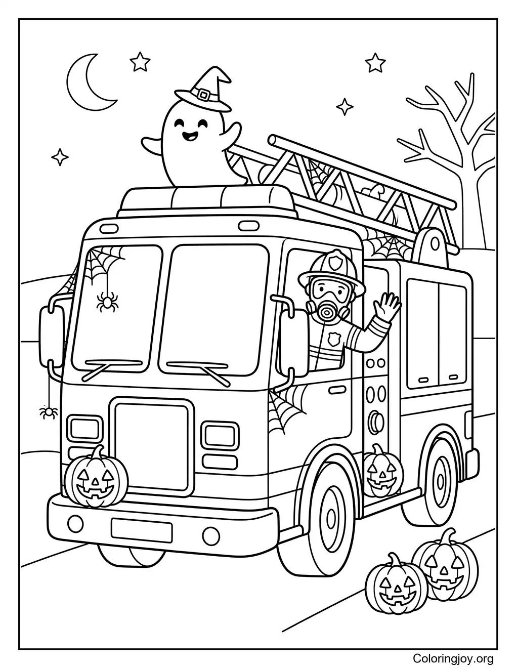 Halloween Fire Truck Coloring Page