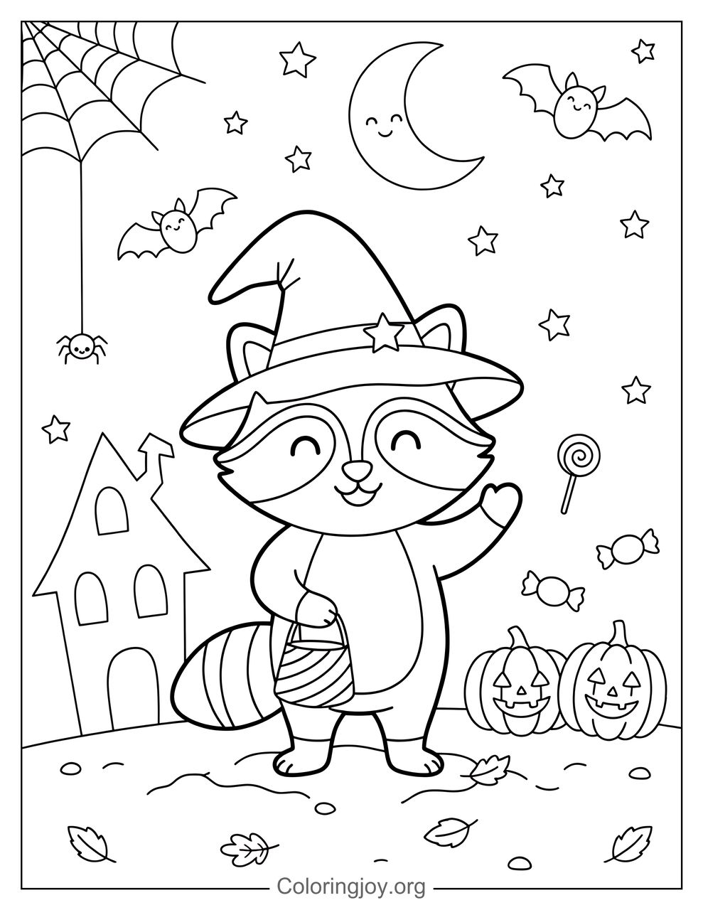 Halloween Raccoon Coloring Page