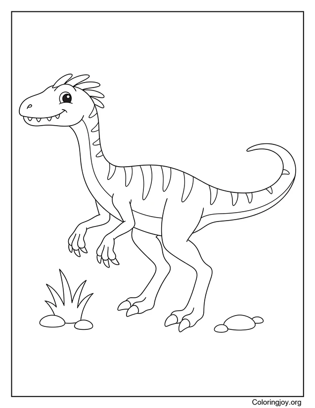 Coloriage de promenade à Compsognathus heureux