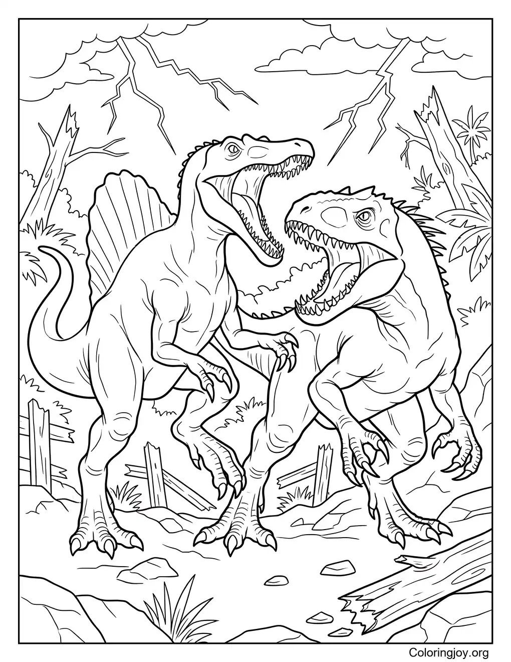 Indominus Rex vs Spinosaurus Dinosaur Coloring Page