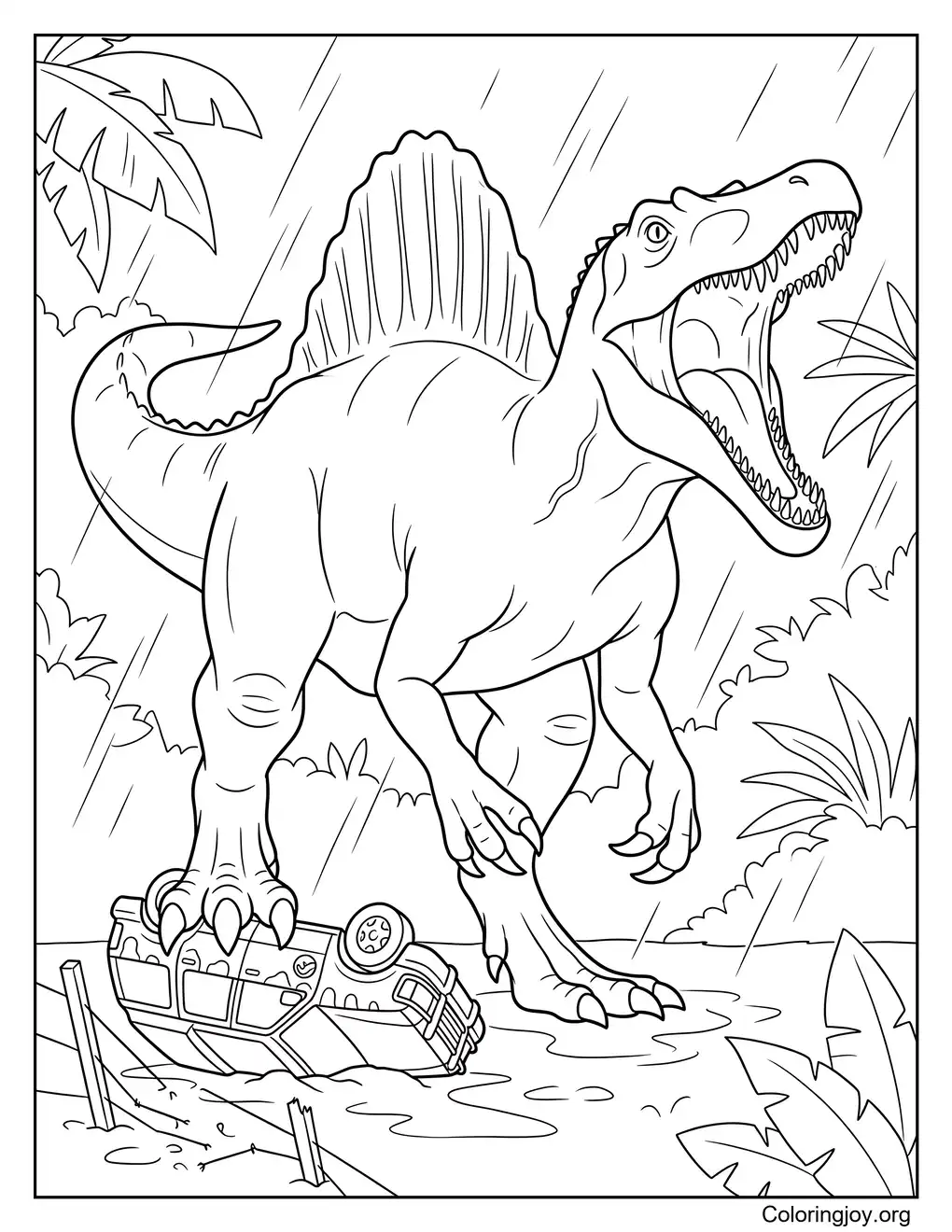 Jurassic Style Spinosaurus Attack Coloring Page