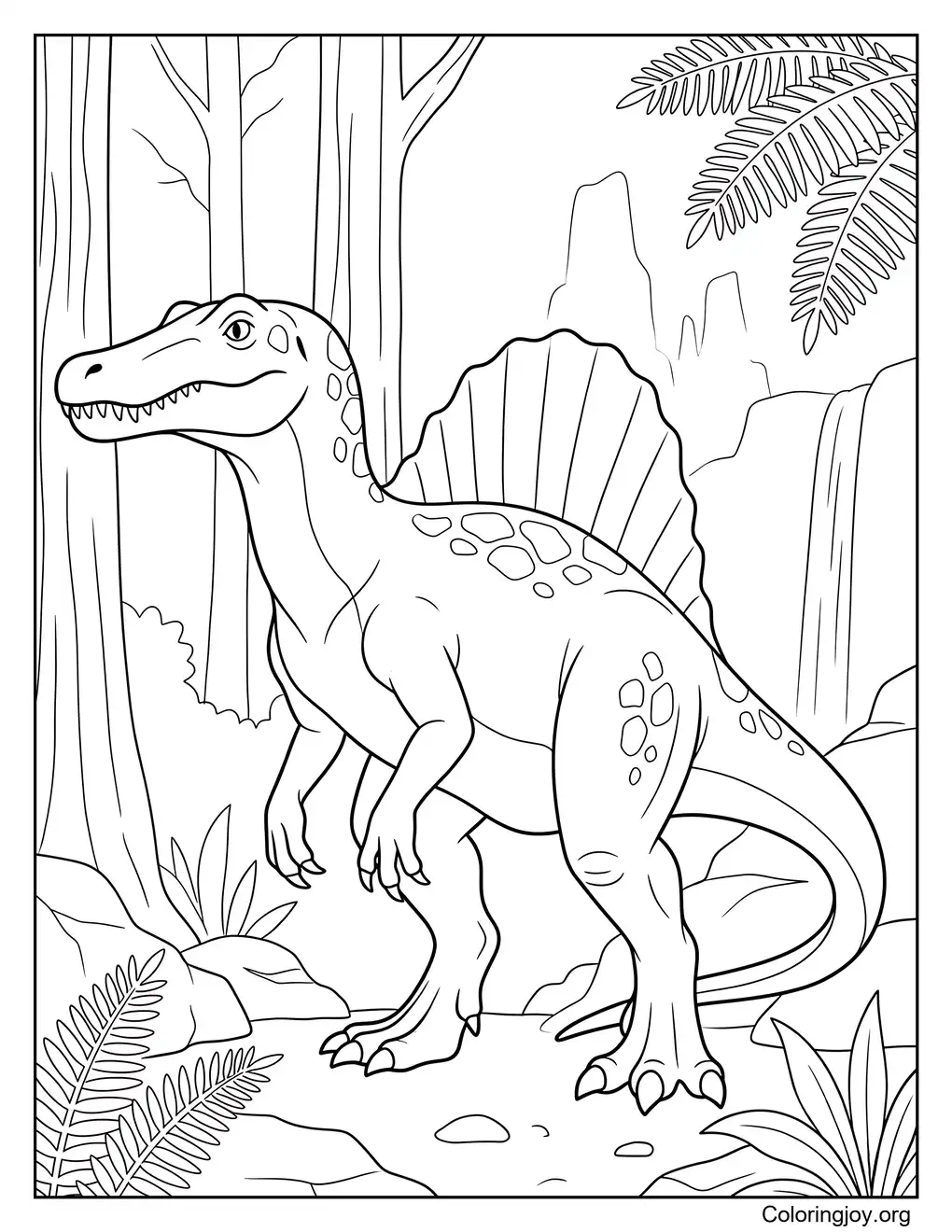 Realistic Rainforest Spinosaurus Coloring Page