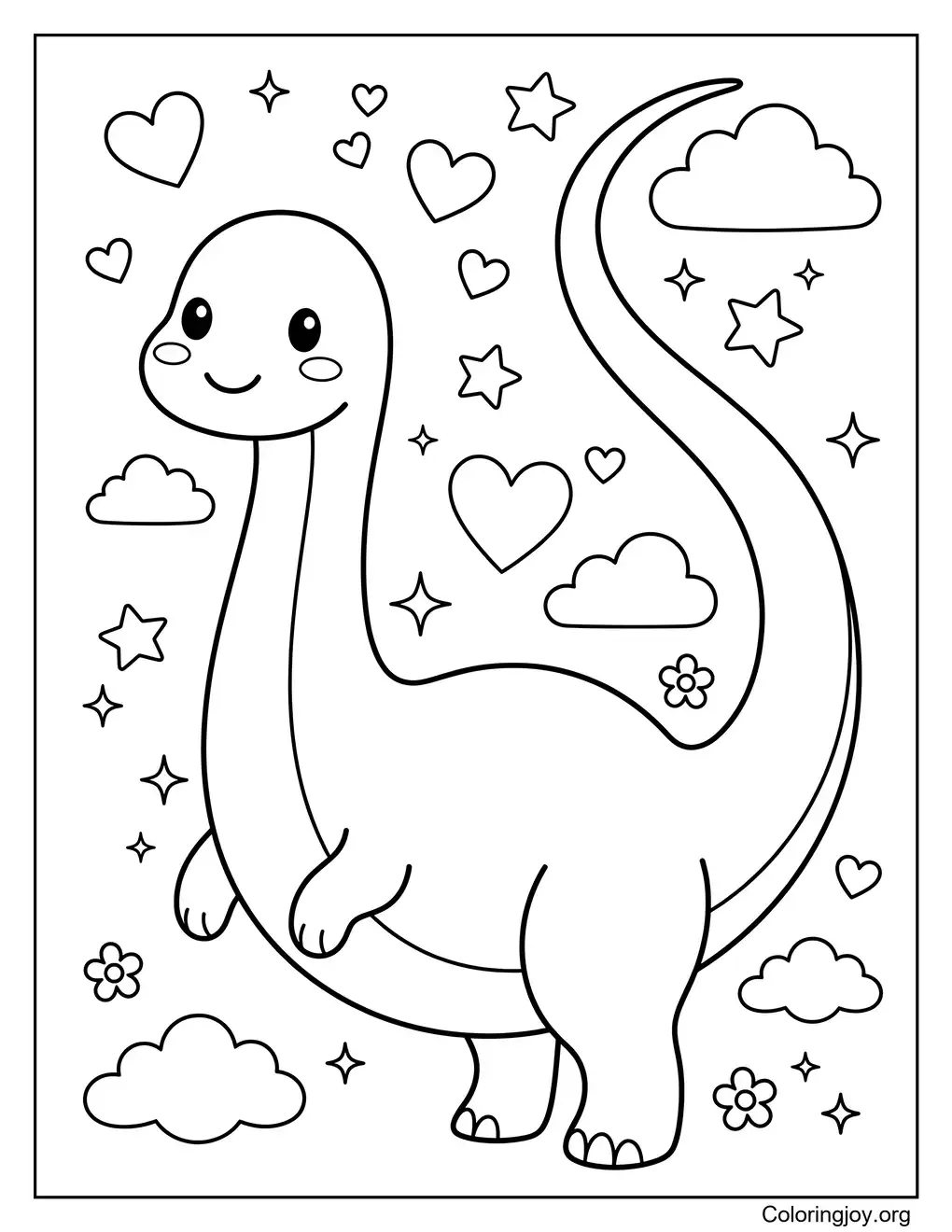 Kawaii Diplodocus with hearts and stars