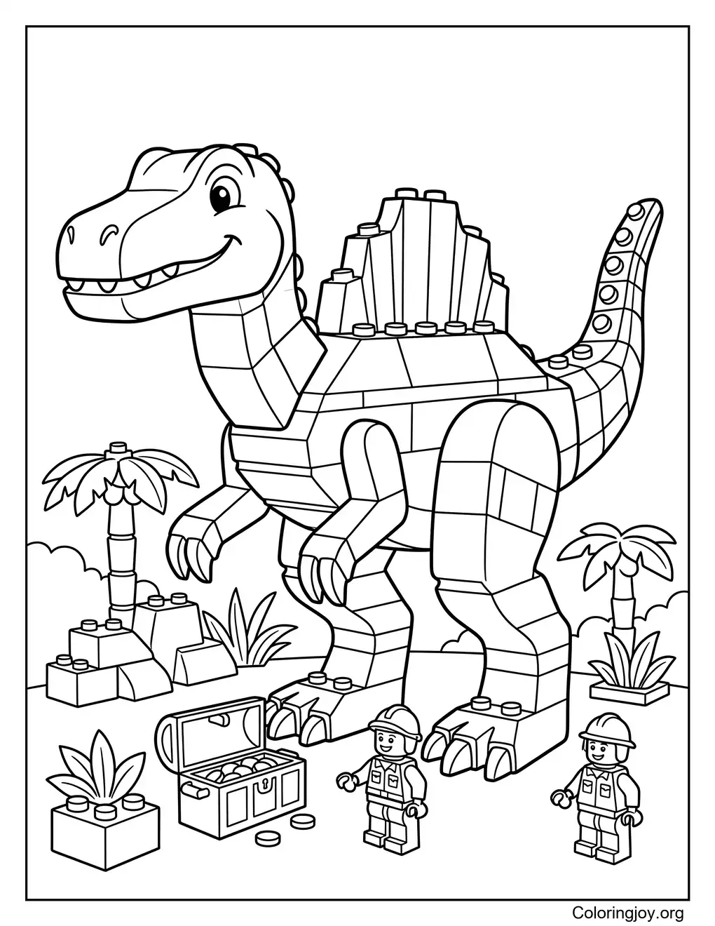 LEGO Style Spinosaurus Adventure Coloring Page