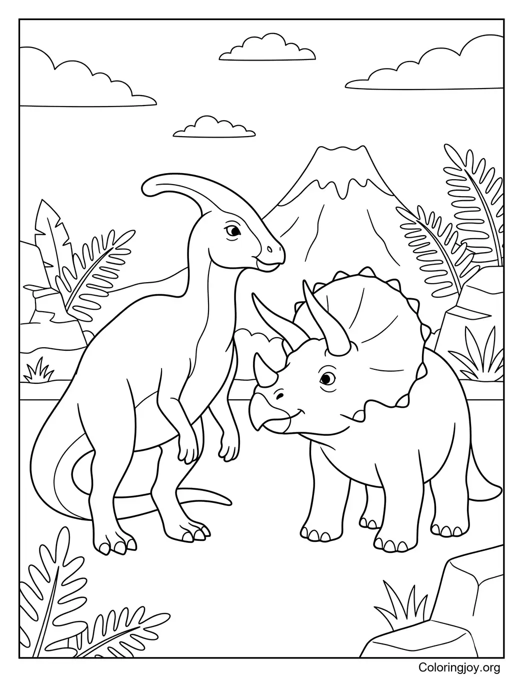 Parasaurolophus and Friendly Triceratops