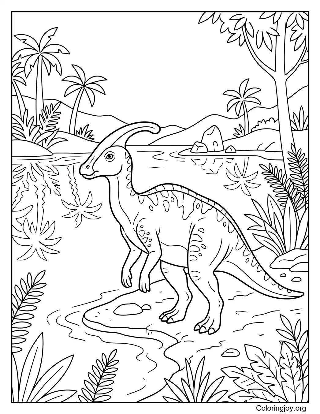 Parasaurolophus by a Prehistoric Lake