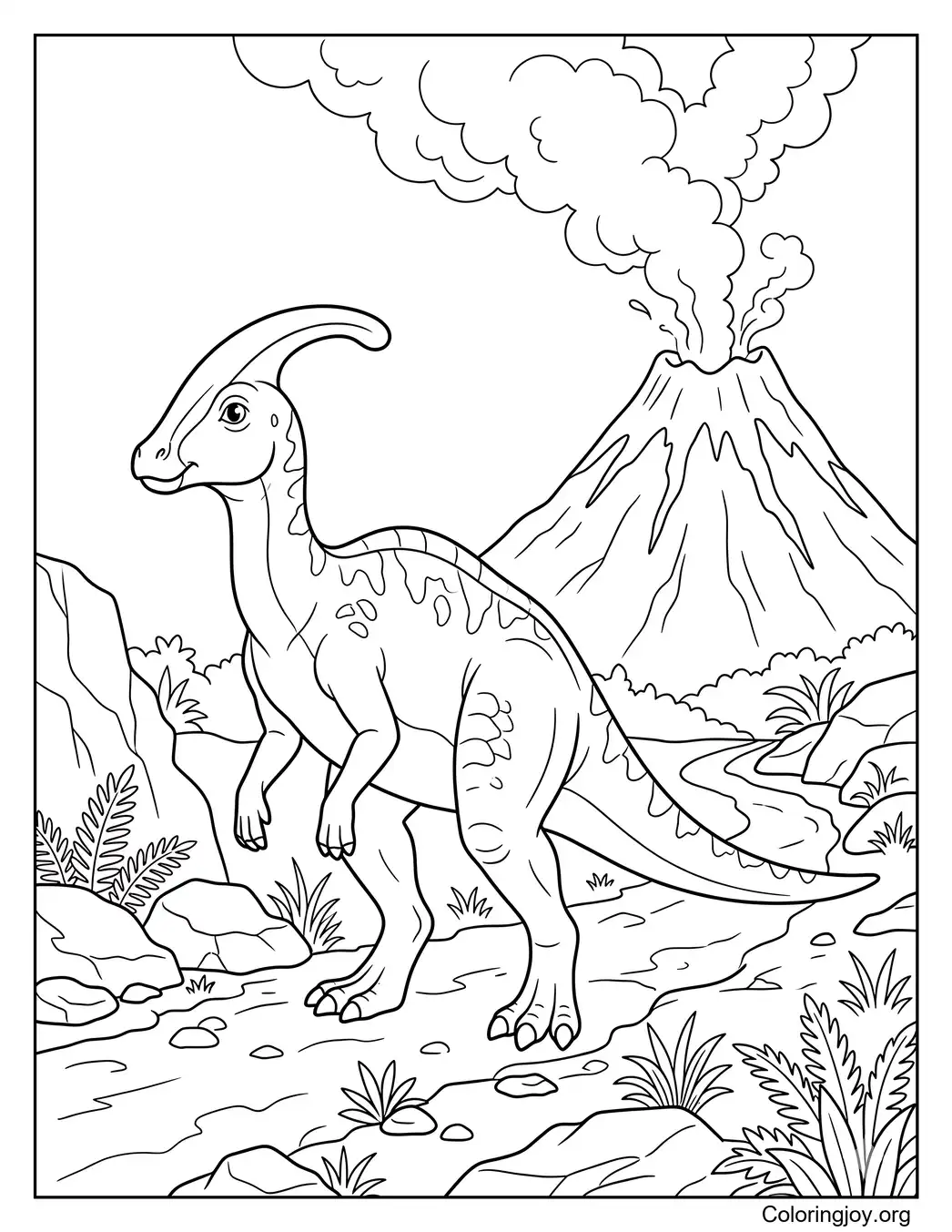 Parasaurolophus Standing by a Volcano